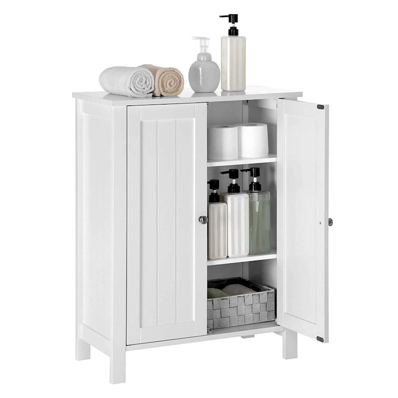Meuble de rangement de salle de bain au sol avec double porte et étagère réglable, blanc - 60 x 30 x 80 cm
