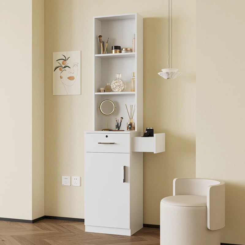 Armoire à linge autoportante en MDF avec rangements à plusieurs niveaux, 39,8 cm (L) x 180 cm (H)