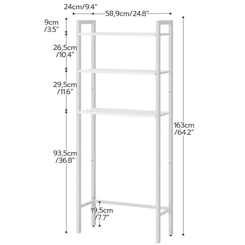Rangement au-dessus des toilettes - 9,4 cm (P) x 24,8 cm (L) x 64,2 cm (H)