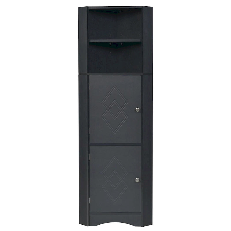 Meuble de rangement pour salle de bain, armoire d'angle haute avec 2 portes et 4 étagères à niveaux