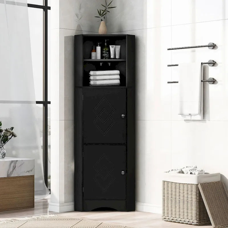 Bathroom Storage,Tall Corner Cabinet with 2 Doors and 4 Tier Shelves