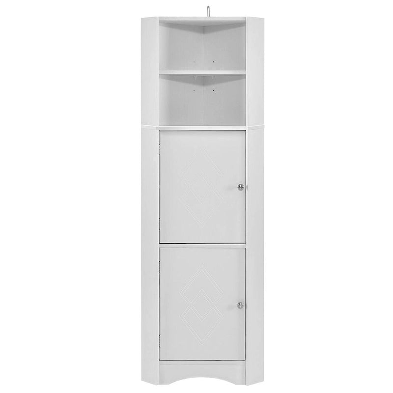 Meuble de rangement pour salle de bain, armoire d'angle haute avec 2 portes et 4 étagères à niveaux