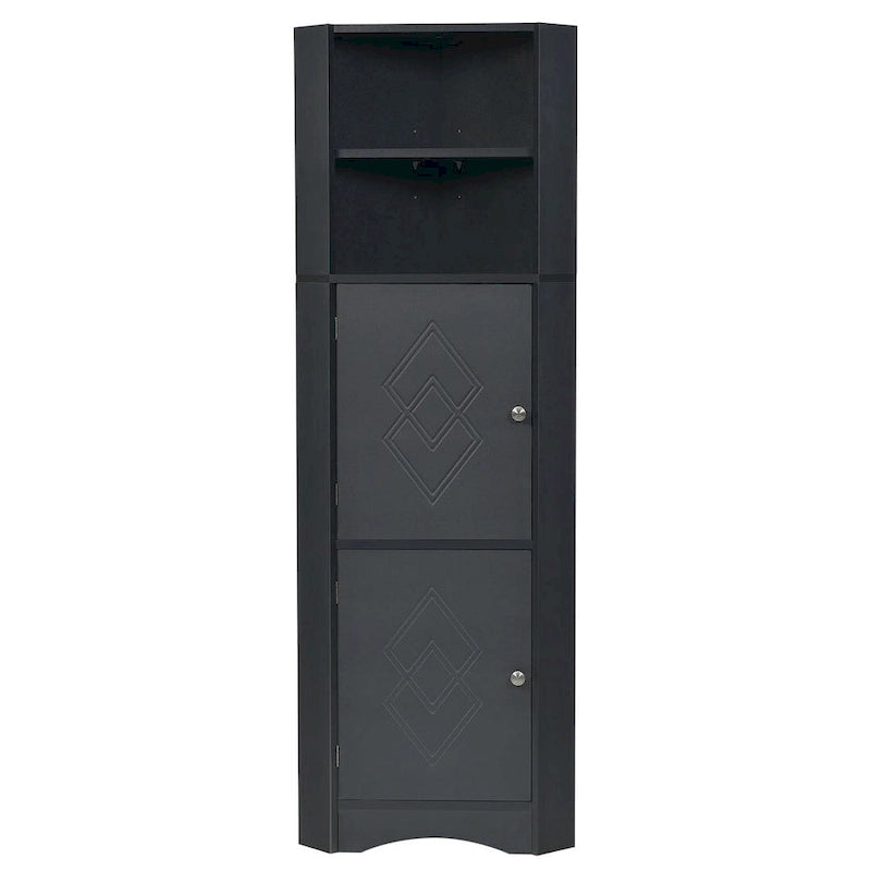 Meuble de rangement pour salle de bain, armoire d'angle haute avec 2 portes et 4 étagères à niveaux
