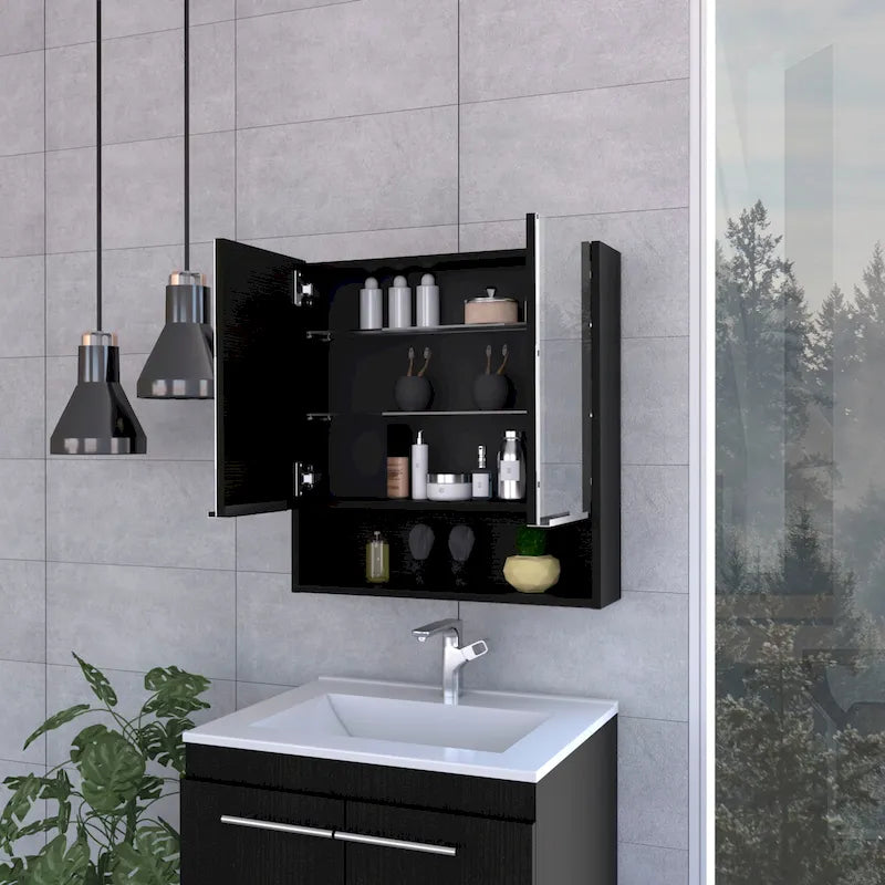 Armoire à pharmacie avec miroir Lexington, trois étagères intérieures, finition wengé noir