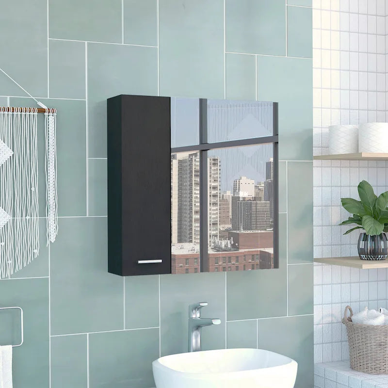 Armoire à pharmacie avec miroir Lexington, trois étagères intérieures, finition wengé noir