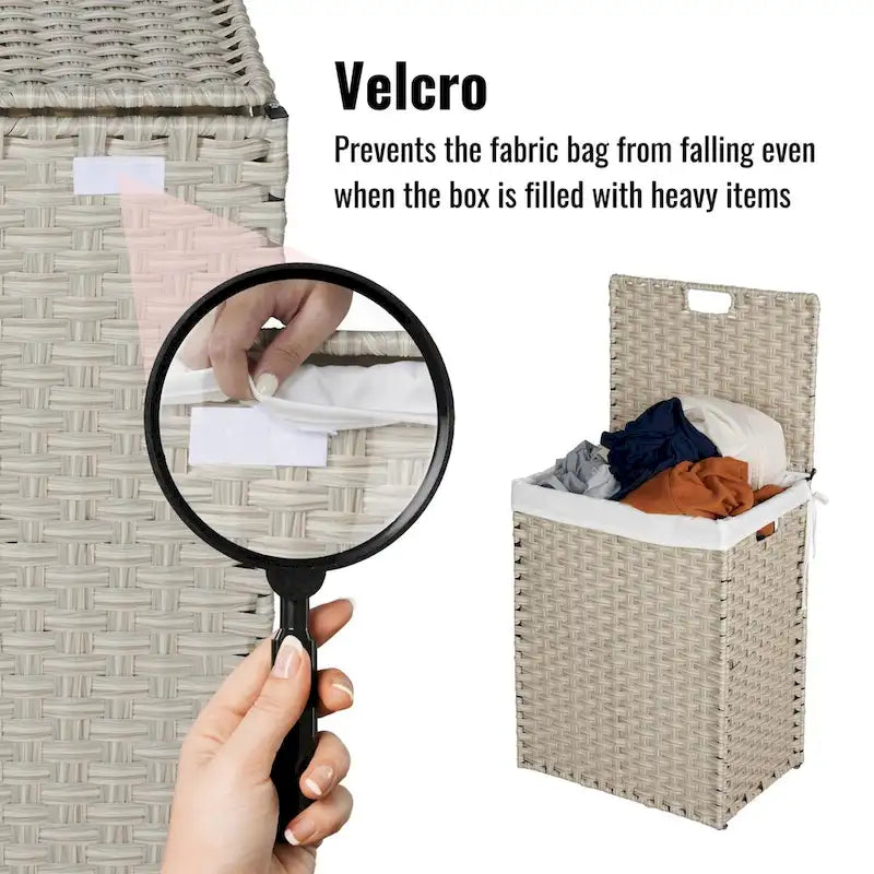 Panier à linge avec couvercle, structure en rotin PE avec revêtement en poudre, 2 sacs amovibles, 100 L, gris