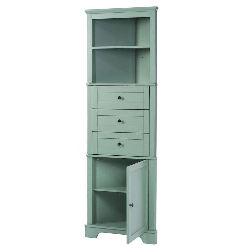 Armoire haute triangulaire à 3 tiroirs et étagères réglables pour salle de bain, cuisine ou salon - 23,00 L x 13,40 l x 68,90 H