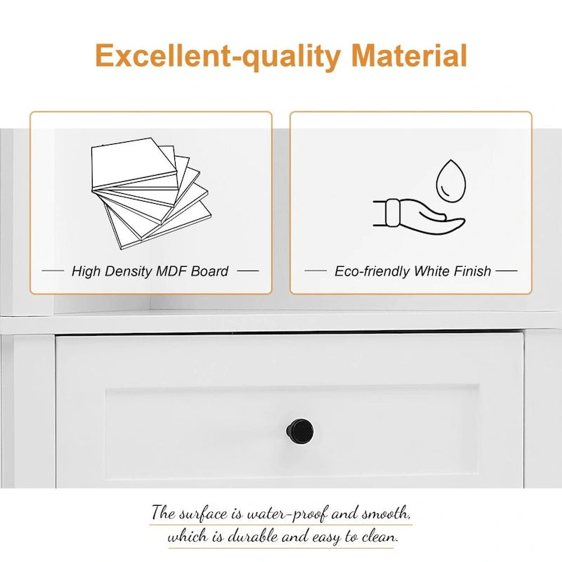 Armoire haute triangulaire à 3 tiroirs et étagères réglables pour salle de bain, cuisine ou salon - 23,00 L x 13,40 l x 68,90 H