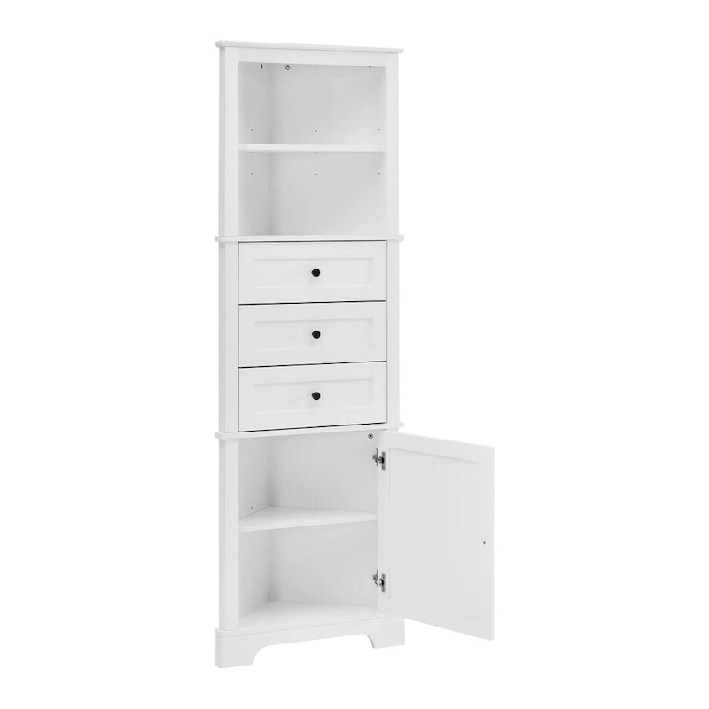 Armoire haute triangulaire à 3 tiroirs et étagères réglables pour salle de bain, cuisine ou salon - 23,00 L x 13,40 l x 68,90 H
