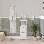 Floor Cabinet Storage Organizer with 2 Drawers, Open Shelf, and Foot Pads