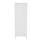 Meuble de rangement au sol avec 2 tiroirs, une étagère ouverte et des patins de protection.