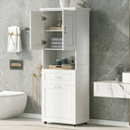 Armoire de salle de bain haute avec panier à linge, grand espace de rangement, panier à linge basculant et armoire de rangement supérieure, blanche