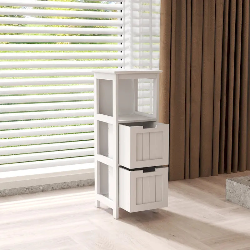 Meuble de salle de bain au sol avec 2 tiroirs et 1 étagère de rangement