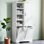 Meuble de rangement pour salle de bain avec portes et tiroirs, panier à linge basculant, multiples espaces de rangement, étagère réglable, blanc