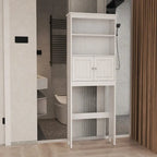 Meuble de rangement pour toilettes, organisateur de salle de bain avec deux étagères et un placard, étagère de rangement en bois autoportante à 2 portes