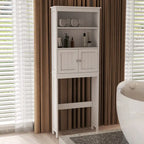 Meuble de rangement pour toilettes, organisateur de salle de bain avec deux étagères et un placard, étagère de rangement en bois autoportante à 2 portes