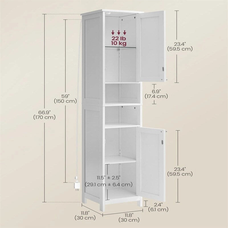 Armoire de salle de bain haute avec éclairage - 11,8 cm (P) x 11,8 cm (L) x 66,9 cm (H)