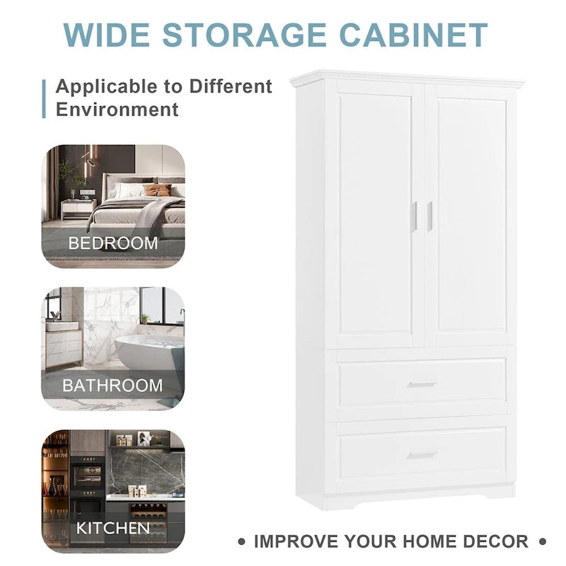 Armoire de rangement haute pour salle de bain, meuble à deux portes et tiroirs