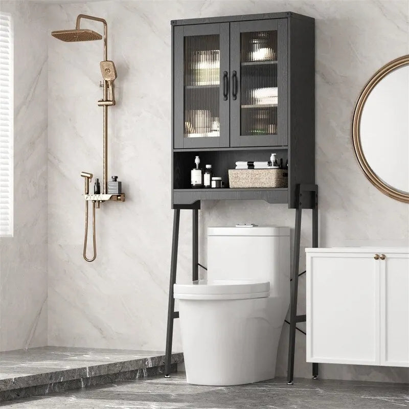 Armoire de rangement à installer au-dessus des toilettes, avec portes en verre trempé - 24 cm (P) x 60 cm (L) x 169 cm (H)