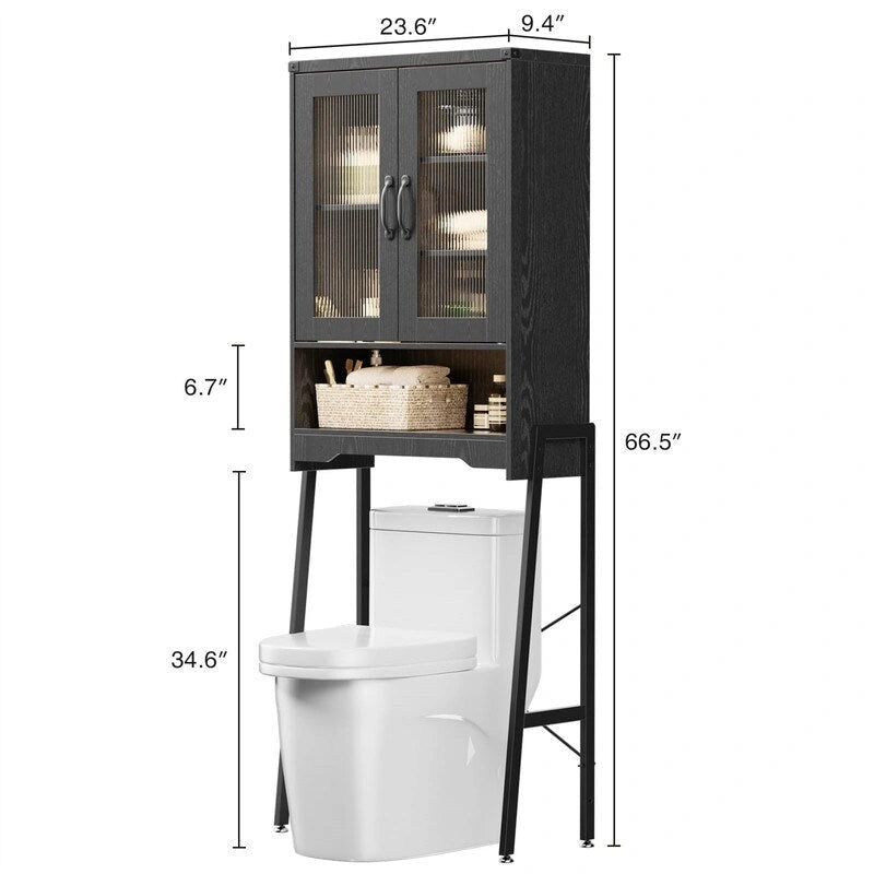 Armoire de rangement à installer au-dessus des toilettes, avec portes en verre trempé - 24 cm (P) x 60 cm (L) x 169 cm (H)