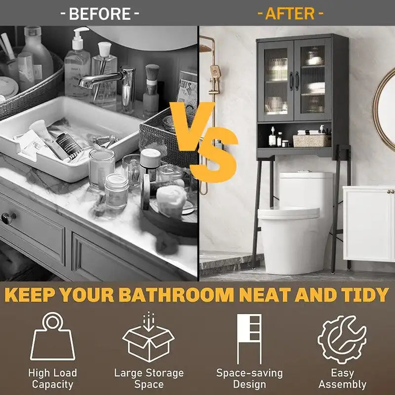 Armoire de rangement à installer au-dessus des toilettes, avec portes en verre trempé - 24 cm (P) x 60 cm (L) x 169 cm (H)