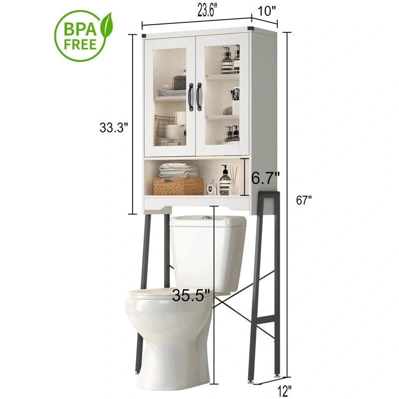Armoire de rangement à installer au-dessus des toilettes, avec portes en verre trempé - 24 cm (P) x 60 cm (L) x 169 cm (H)