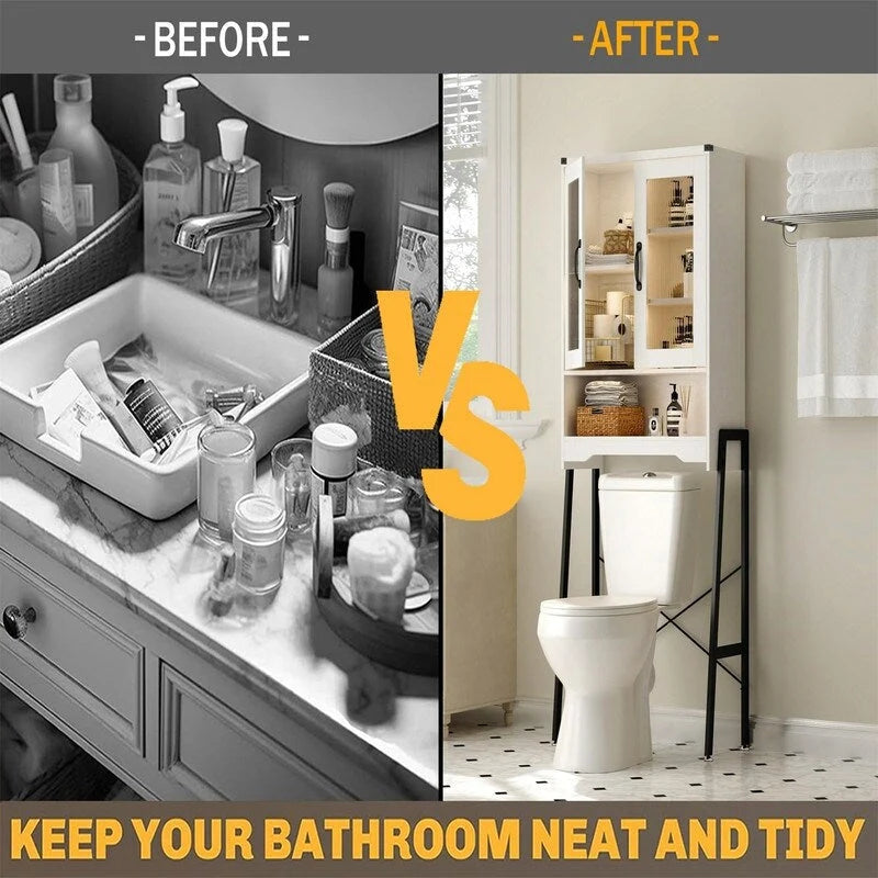 Armoire de rangement à installer au-dessus des toilettes, avec portes en verre trempé - 24 cm (P) x 60 cm (L) x 169 cm (H)