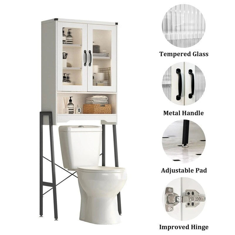 Armoire de rangement à installer au-dessus des toilettes, avec portes en verre trempé - 24 cm (P) x 60 cm (L) x 169 cm (H)