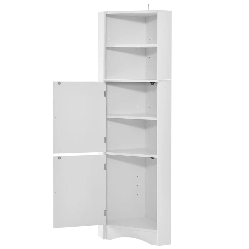 Armoire d'angle haute pour salle de bain, meuble de rangement autoportant avec portes et étagères réglables