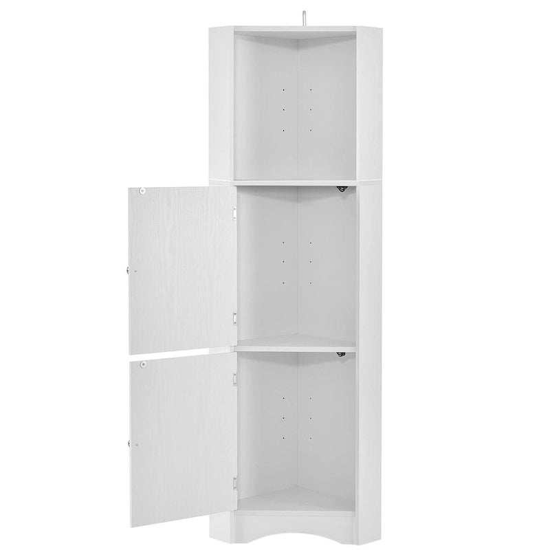 Armoire d'angle haute pour salle de bain, meuble de rangement autoportant avec portes et étagères réglables