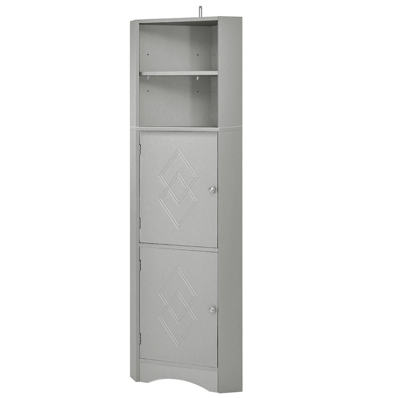 Armoire d'angle haute pour salle de bain, meuble de rangement autoportant avec portes et étagères réglables