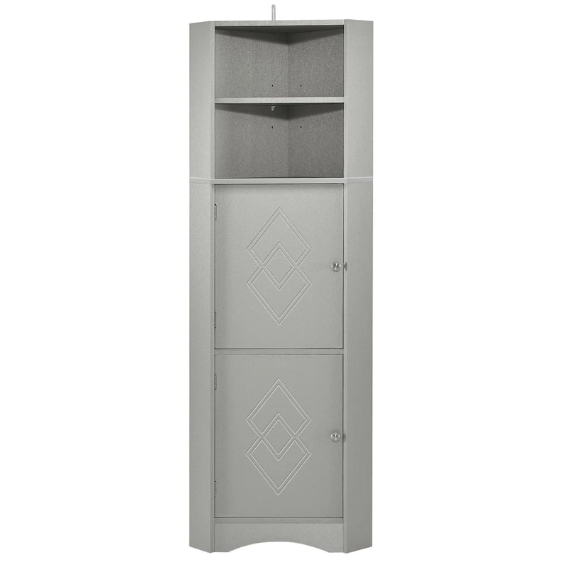 Armoire d'angle haute pour salle de bain, meuble de rangement autoportant avec portes et étagères réglables