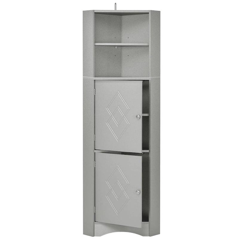 Armoire d'angle haute pour salle de bain, meuble de rangement autoportant avec portes et étagères réglables