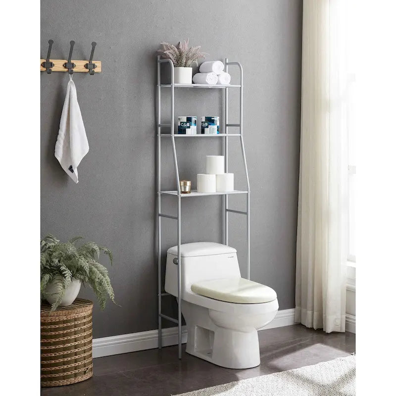Étagère de rangement à trois niveaux à installer au-dessus des toilettes pour salle de bain