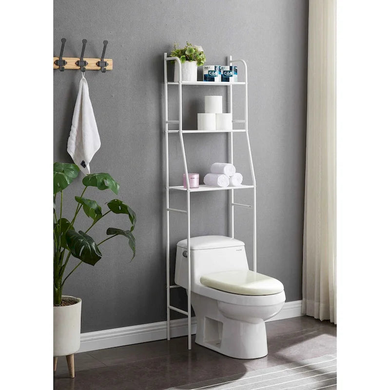 Étagère de rangement à trois niveaux à installer au-dessus des toilettes pour salle de bain