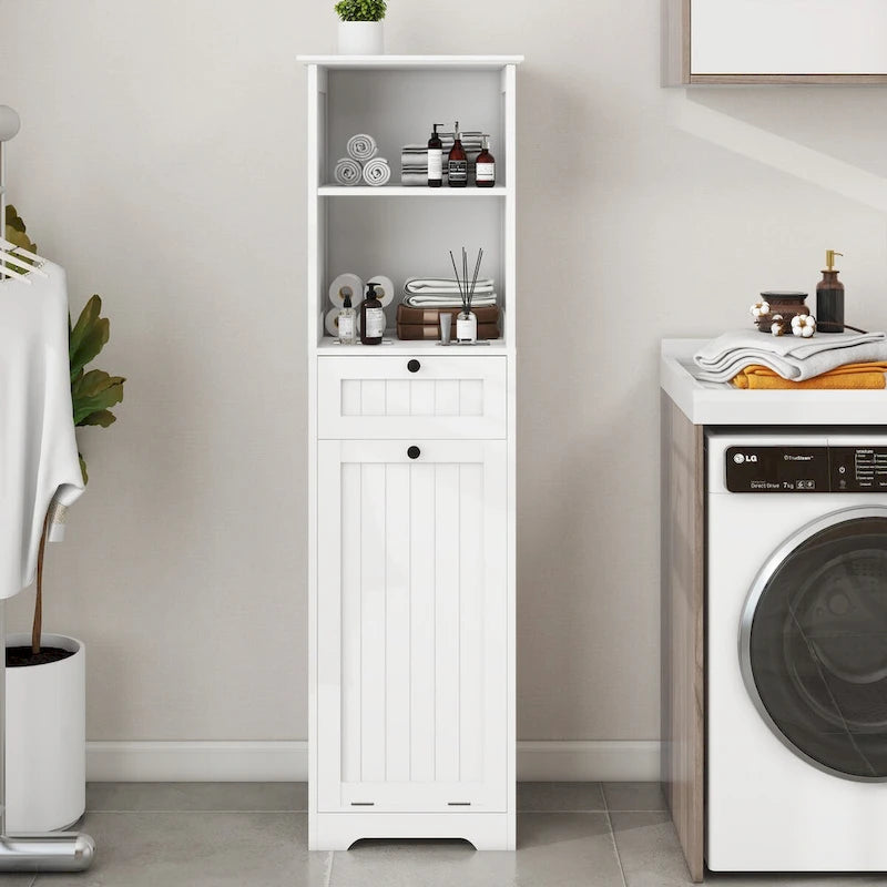 Armoire de tri du linge à un compartiment et un tiroir inclinable - Blanche