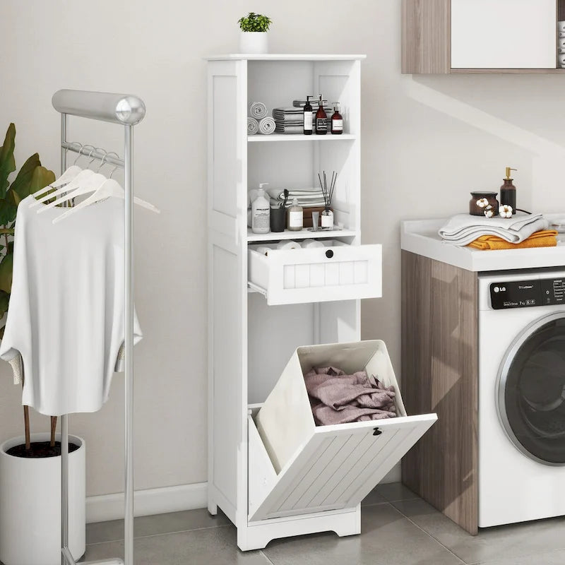 Armoire de tri du linge à un compartiment et un tiroir inclinable - Blanche