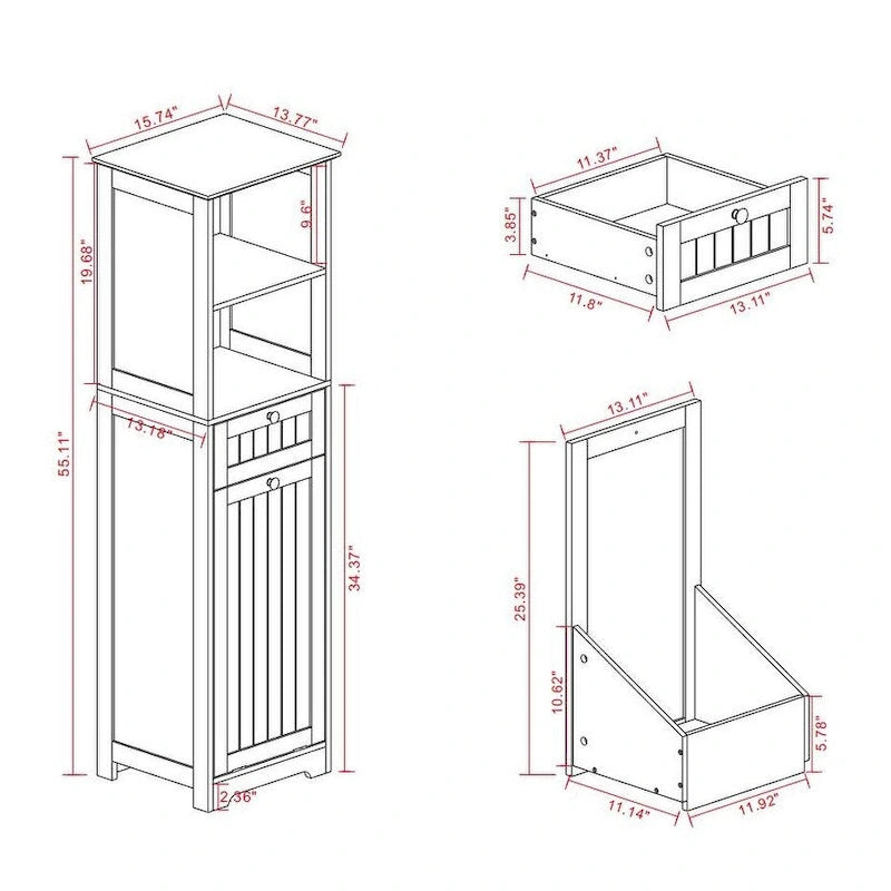 Armoire de tri du linge à un compartiment et un tiroir inclinable - Blanche