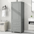 Armoire de rangement haute pour salle de bain avec deux tiroirs et étagère réglable