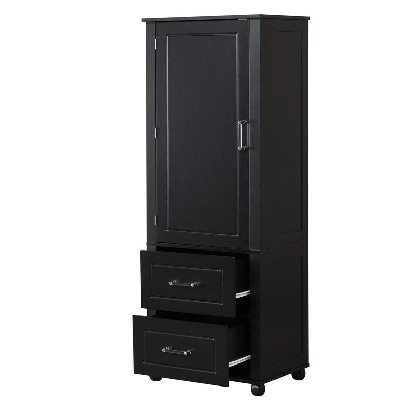 Armoire de rangement haute pour salle de bain avec deux tiroirs et étagère réglable