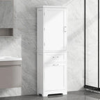 68 Tall Wood 1-door Bathroom Cabinet in White with Drawers and Adjustable Shelf