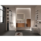 Meuble de salle de bain suspendu en noyer rayé, meuble de rangement mural pour petits espaces