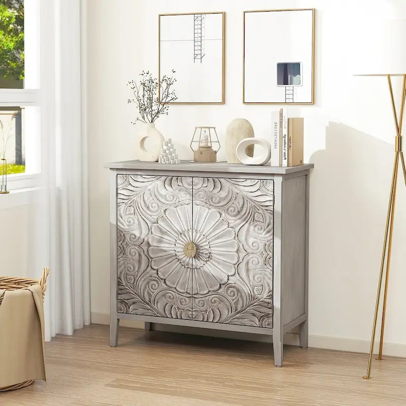 Armoire de rangement gris clair avec étagères, hauteur 30,71 po - 31,50 x 14,97 po