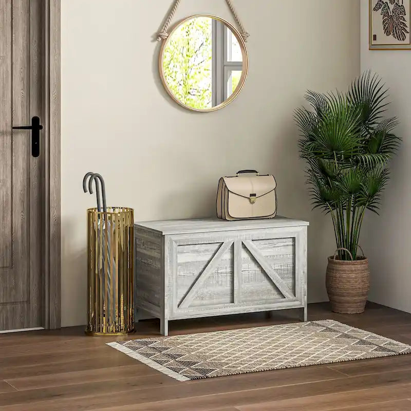 Coffre de rangement HOMCOM 30 style ferme, boîte de rangement à couvercle relevable avec charnière de sécurité permettant une ouverture jusqu'à 100°, idéale pour la chambre, l'entrée ou le salon.