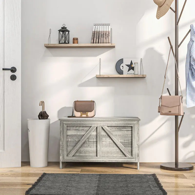 Coffre de rangement HOMCOM 30 style ferme, boîte de rangement à couvercle relevable avec charnière de sécurité permettant une ouverture jusqu'à 100°, idéale pour la chambre, l'entrée ou le salon.