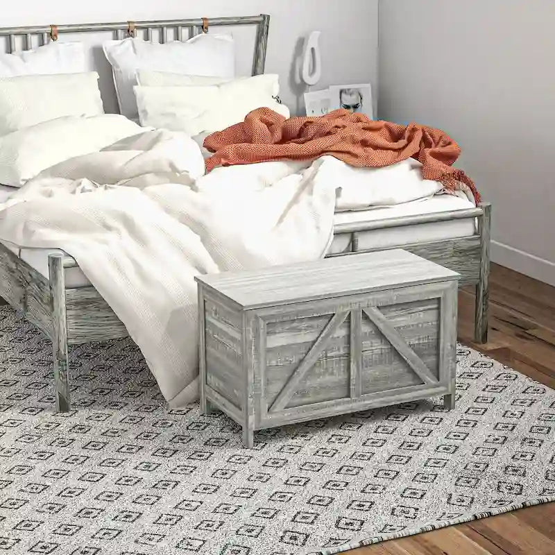 Coffre de rangement HOMCOM 30 style ferme, boîte de rangement à couvercle relevable avec charnière de sécurité permettant une ouverture jusqu'à 100°, idéale pour la chambre, l'entrée ou le salon.