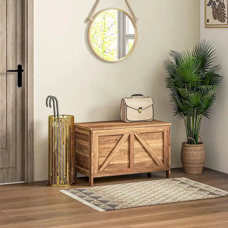 Coffre de rangement HOMCOM 30 style ferme, boîte de rangement à couvercle relevable avec charnière de sécurité permettant une ouverture jusqu'à 100°, idéale pour la chambre, l'entrée ou le salon.