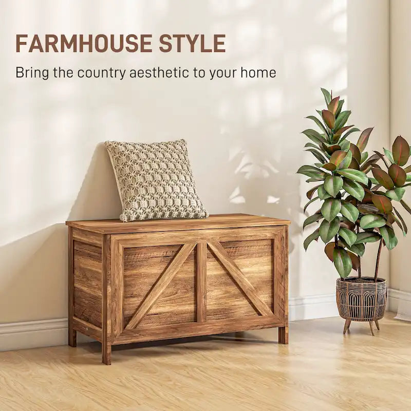 Coffre de rangement HOMCOM 30 style ferme, boîte de rangement à couvercle relevable avec charnière de sécurité permettant une ouverture jusqu'à 100°, idéale pour la chambre, l'entrée ou le salon.