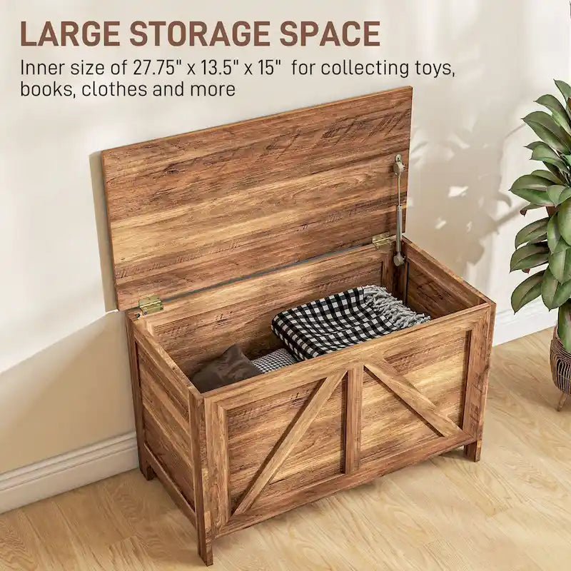 Coffre de rangement HOMCOM 30 style ferme, boîte de rangement à couvercle relevable avec charnière de sécurité permettant une ouverture jusqu'à 100°, idéale pour la chambre, l'entrée ou le salon.