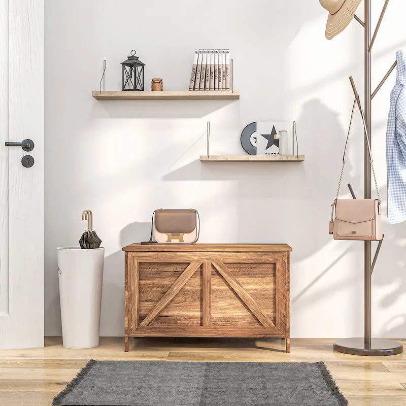 Coffre de rangement HOMCOM 30 style ferme, boîte de rangement à couvercle relevable avec charnière de sécurité permettant une ouverture jusqu'à 100°, idéale pour la chambre, l'entrée ou le salon.